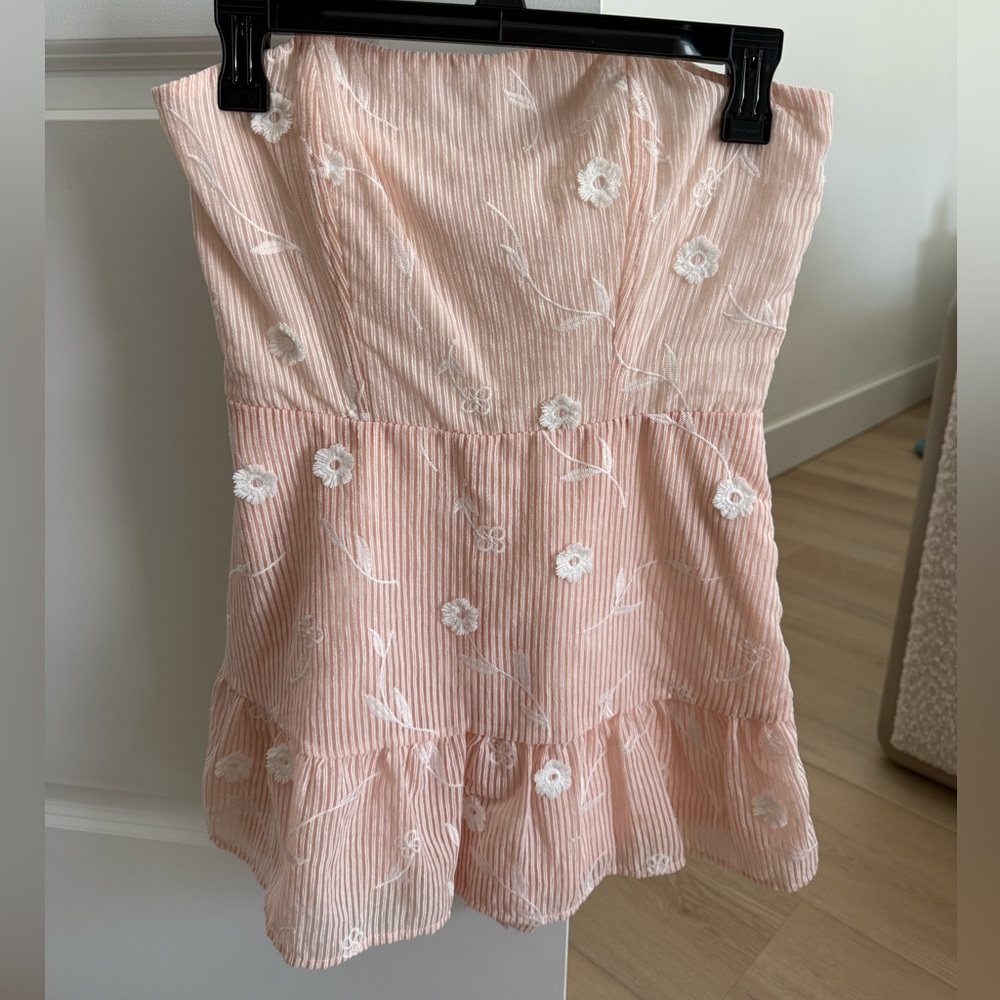 Altar’d State Strapless Pink Floral Embroidered Mini Dress